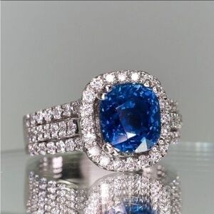 Blue Sapphire And CZ 925 Ring